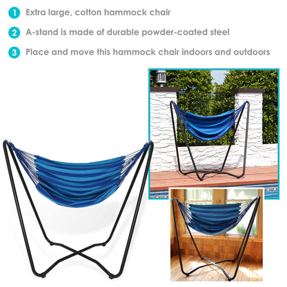 Sunnydaze Hanging Hammock Chair with Space-Saving Stand for Indoor or Outdoor Use - 330-Pound Capacity - Beach Oasis