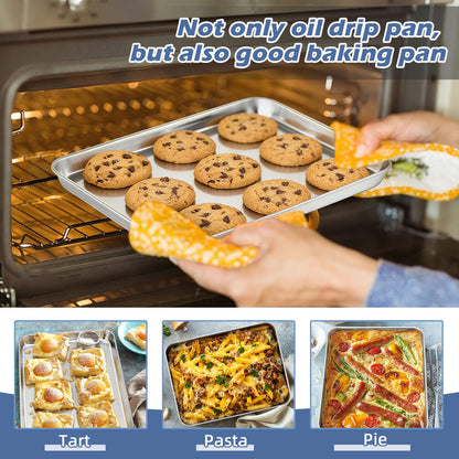 TeamFar Air Fryer Basket for Oven, 12.5”x9.6” Stainless Steel Air Fryer Basket and Tray, Oven Air Fryer Rack with Baking Pan for Cooking Baking Broiling Grilling, Heavy Duty & Dishwasher Safe