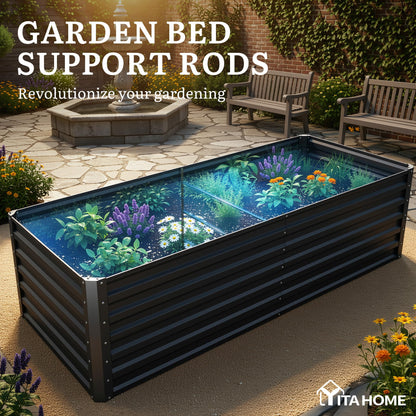 YITAHOME 6x3x2ft Large Raised Garden Bed Kit, Galvanized Metal Planter Box with Gloves, Support Rod, Outdoor Above Ground Planters for Plants, Vegetables, Flowers, Black