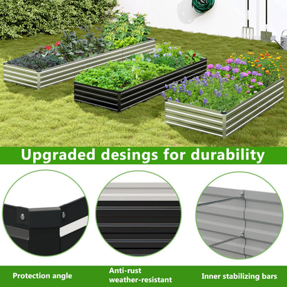 Easllre 2PCS 10x3x1ft Galvanized Raised Garden Bed,Outdoor Planter Box Metal Patio Kit Planting Bed for Vegetables Flowers Herb,Black