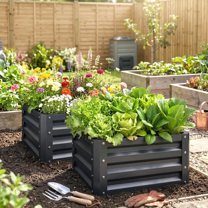 Outsunny 2 Piece Galvanized Raised Garden Bed, 2' x 2' x 1' Metal Planter Box for Growing Vegetables, Flowers, Herbs, Succulents, Dark Gray