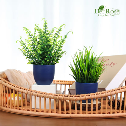 Der Rose 4 Pack Fake Plants Small Artificial Plants in Blue Pots Faux Plants Indoor for Home Kitchen Table Blue Bathroom Decor Accessories