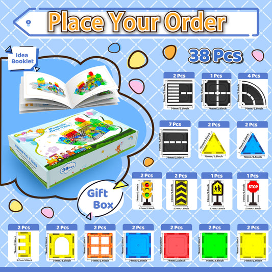 Magnetic Tiles - Road Set, Magnetic Building Blocks, Preschool Montessori Toys Gift for 3+ Year Old Boys and Girls, Sensory Christmas Toys for Kids Aged 3-5 and 4-8, Ideas for Toddler with Autism