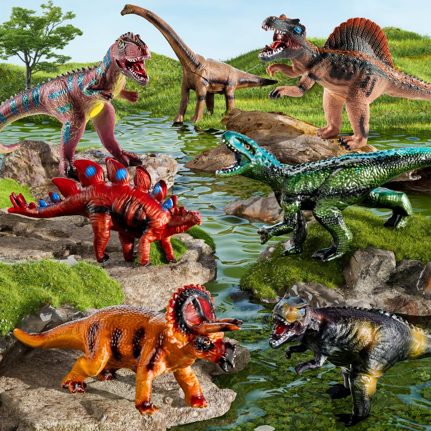 NIPLOOOW Big Dinosaur Toys for Kids 3-5, 7 Piece Realistic Soft Dinosaur Figures, Jumbo Dinosaur Toys for Kids 5-7, Dinosaur Party Favors, Birthday Gifts for Boys & Girls