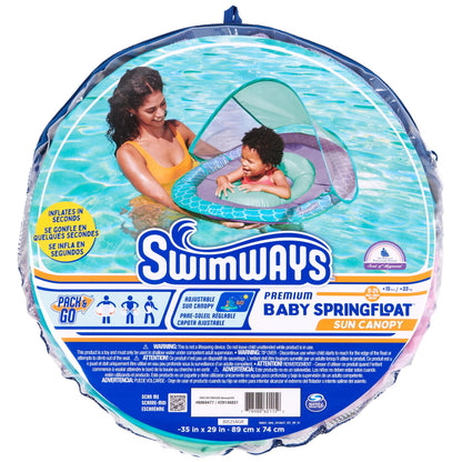 SwimWays Baby Spring Float, Baby Pool Float with Canopy, Swim Training PFD, Swimming Pool Accessories for Babies and Toddlers 9-24 Months, Mermaid
