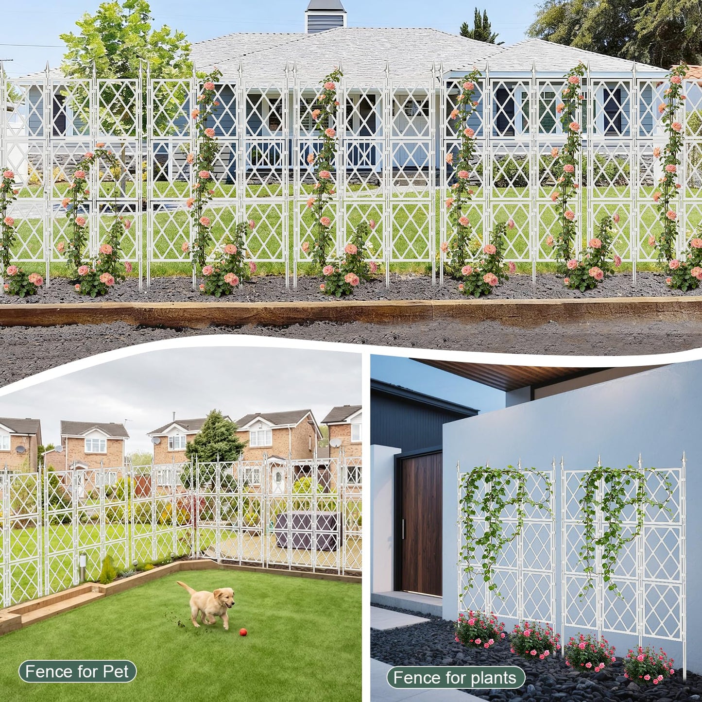 5.25FT Garden Trellis Support Fence,Metal Wall Lattice Climbing Frame for Climbing Plants Outdoor, White Iron Pipe Fence for Potted Plants Indoor for Ivy Vines Vegetable Flower, Patio, Lawn, Yard