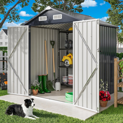 IRONCK 5.7x5.7FT Storage Shed, Outdoor Tool Shed with Lockable Doors and Breathable Vent, Outside Metal Garden Storage for Poolside, Backyard, Patio, Dark Blue