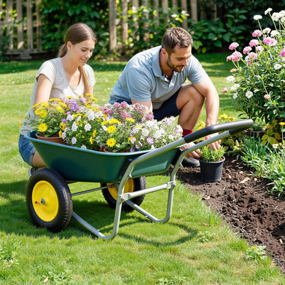 Ultym 2 Wheel Wheelbarrow, Dual-Wheel Garden Dump Cart with 13" Non-Slip Pneumatic Tires & Ergonomic Padded Handle, Heavy-Duty Home Utility Yard Cart Wagon with 4.5 Cu Ft Capacity for Lawn, Gardening