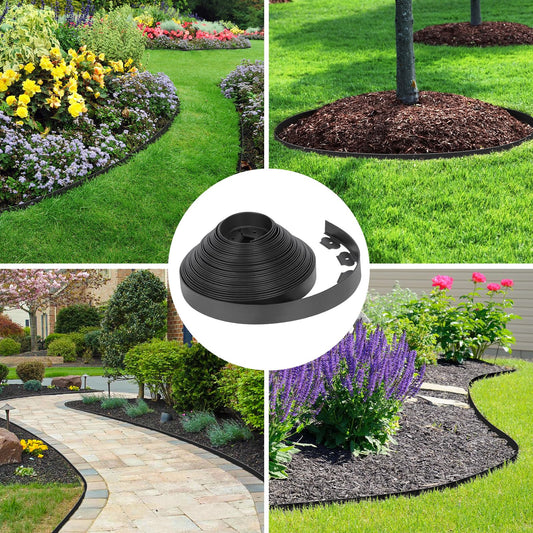 3IN x 50FT Landscape Edging Border with 75 Spikes, Plastic Edging for Landscaping, No Dig Garden Border Edging Kit for Flower Beds, Lawn, Yard, Paver Pathway