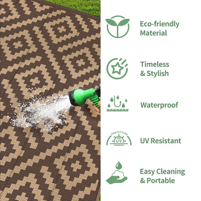 GENIMO Outdoor Rug for Patio Clearance, 6'x9' Reversible Plastic Straw Rugs, Lightweight Waterproof RV Camping Mat for Camper, Balcony, Deck, Backyard, Picnic, Coffee & Brown