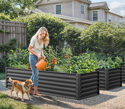 YITAHOME 72x36x24 in 2pcs Galvanized Raised Garden Bed Kit, Large Metal Planter Box with Gloves & Support Rod, Outdoor Flower Bed for Plants Vegetables, Black