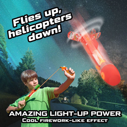 Zing Firetek Rocket Combo Pack, Light-Up Toys Include 2 Firetek Rockets (Fly up to 250 Feet), 2 Firetek Copters (Fly up to 150 Feet) and 1 Rip Zip Launcher, for Kids Ages 8 and Up