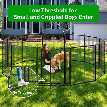 Kfvigoho Dog Playpen Outdoor Extra Wide 12 Piece Panels Heavy Duty Anti-Rust Coating-Strengthened Dog Fence 40" Height with Doors Portable for RV Camping Yard, Total 32FT, 79 Sq.ft, Snowy Black