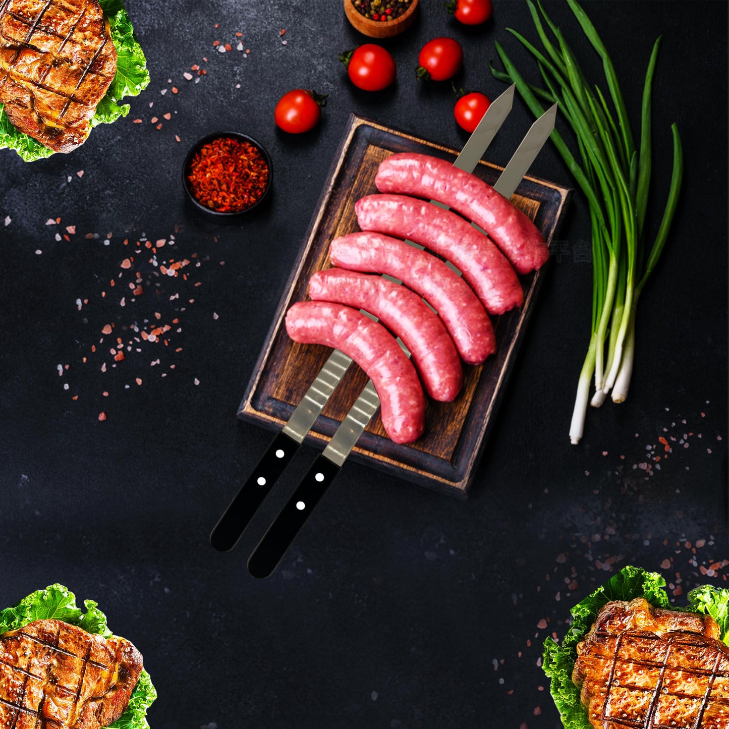 Voniel 23.6 Inch Long Kabob Skewers,0.91 Inch Wide Skewers for Kabobs,Metal Stainless Steel Kebob for Grilling,Extra Large Flat Kebab,BBQ Tool,Barbecue Sticks with Black Wood Handle,7 Pack with Bag.