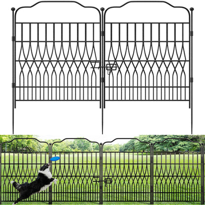 Bepatio 5 Panels Tall Garden Fence with Latch, 43.3in (H) x 14.8ft (L) Dog Fence Outdoor for Yard, Arc Metal Fencing Panels, Animal Barrier Fencing for Outdoor, Patio, Flower Bed