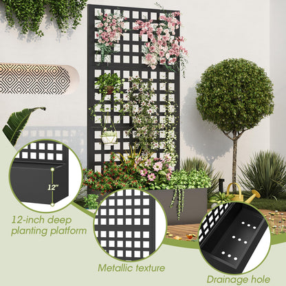UPHYB Metal Planter Box with Trellis, 71"x 35"x 16" Raised Garden Bed with Trellis, Planter Box Trellis with Privacy Screen and Drainage Holes, Black