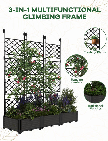 Garvee Raised Garden Bed with Trellis 3-Pack - 48" l x 16" w x 63" h Plastic Vertical Planter Box for Climbing Plants, Outdoor Privacy Screen for Patio, Balcony, Backyard - Sturdy & Lightweight