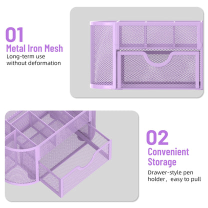 SUPEASY Mesh Desk Organizer, Desk Accessories & Workspace Organizers with Drawers, Pencil Holder for Desk with 9 Compartments for Office Suppliess, School, Classroom, 8.6 x 4.3 x 4.1 Inch, Purple