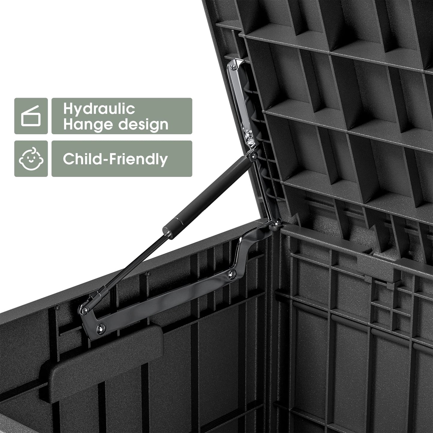 Greesum 82 Gallon Resin Deck Box All Weather Large Outdoor Storage for Patio Furniture, Toys, Garden Tools, Lockable, Black