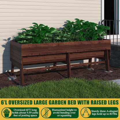 MUPATER 6x3x2FT Cedar Raised Garden Bed for Outdoor, Raised Garden Bed wit 6 Legs, 837lbs Large Elevated Garden Planter Box with Liner for Herbs,Vegetables, Rustic