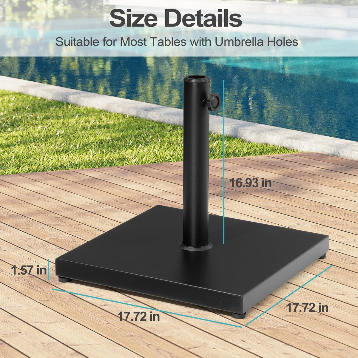 VredHom 43lb Patio Umbrella Base Stand, Outdoor Square Concrete Stand Heavy Duty Market Umbrella Pole Holder, Black