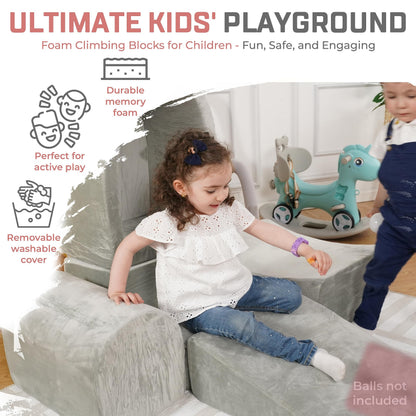 Foam Climbing Blocks for Toddlers – Indoor Soft Play Set for Babies - Velvet Cover & High-Density Memory Foam – Baby Climbing Blocks for Motor Skills - Climb and Crawl Activity Play Set for Kids -Gray