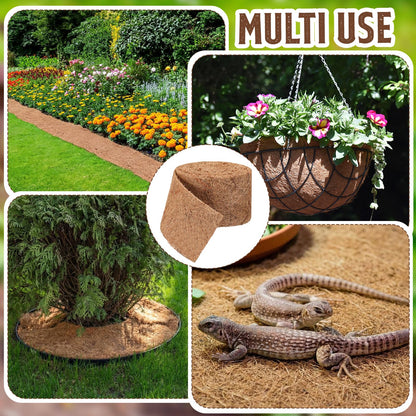 Tinideya 6 Pcs Natural Mulch Roll for Landscaping 118'' x 4.5'' Per Roll Coconut Fiber Mulch Mat with 60 U-Shaped Steel Stakes Cuttable Coconut Liner for Garden Edgings Wrap Trunk Planter Pet Pad