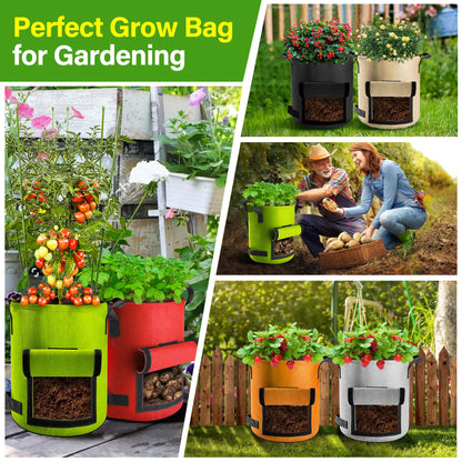 Suntee 6 Pack 15 Gallon Potato Grow Bags with Flap, Thickened Nonwoven Fabric Grow Bags for Growing Potatoes, Colorful Plant Grow Bags Pots Gardening Vegetable Potato Growing Bags with Durable Handles
