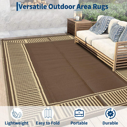 IDEALHOUSE Outdoor Rug 9'x18' Reversible Portable Lightweight Waterproof UV Resistant Plastic Straw Patio Mat for RV Camping Picnic Deck Backyard Peony Brown
