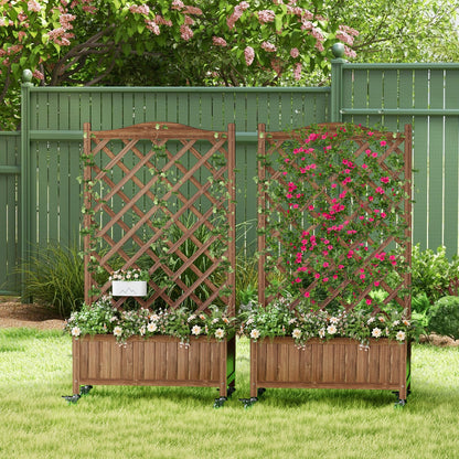 ScienGarden Upgraded 2-Pack 50" Tall Trellis Planter Box with Wheels, 49.8"H × 27.6"W × 13.0"D Solid Fir Wood Raised Garden Bed & Lattice Privacy Screen, Rolling Planter with Drainage for Patio/Garden