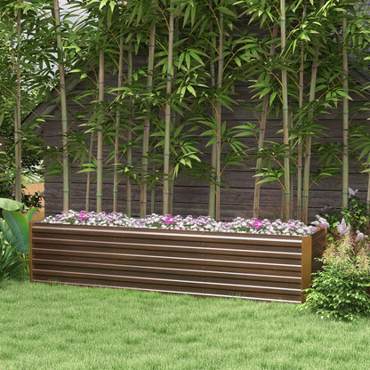Amacv 8x2x2ft Galvanized Raised Garden Bed Kit, Outdoor Metal Elevated Planter Box with Safety Edging, Large Raised Bed for Growing Flowers, Herbs and Vegetables, Brown