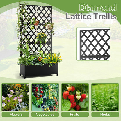 YESUNEED Metal Planter Trellis Box with Wheels & Drain Plug Outdoor Raised Garden Bed Patio Privacy Screen with Planter for Climbing Plants, Vegetables 73"x35"x16" Black-Diamond