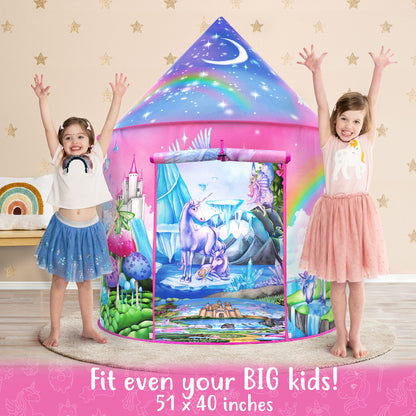 W&O Unicorn Sparkle Play Tent with Magical Unicorn Sounds - Captivating Pop Up Tent for Girls - Perfect for Indoor & Outdoor Play
