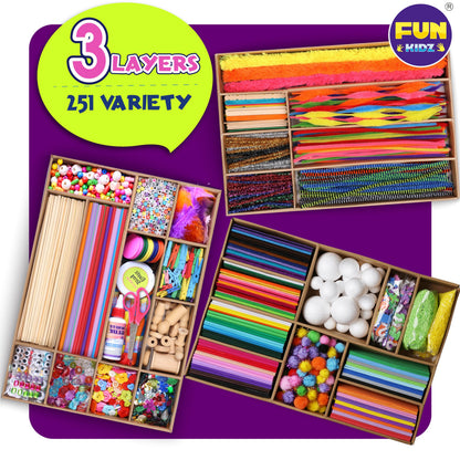 3 Layers Jumbo Arts and Crafts Supplies Warehouse, Biggest Chest Box 17.91Wx12.4L Includes 1600+ Giant Craft Materials Kit for Kids 6-12 Creative Toys Birthday Gift for Preschool Girls and Boys