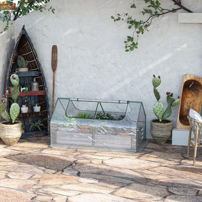 6' x 3' Galvanized Raised Garden Bed with Mini PVC Greenhouse Cover, Outdoor Metal Planter Box with 2 Roll Up Windows for Growing Flowers, Fruits, Vegetables and Herbs, Silver