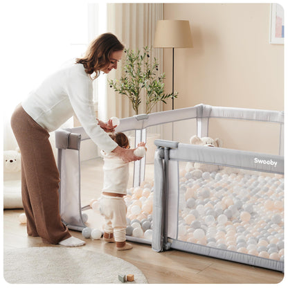 Sweeby Baby Playpen, 59x59 Inch Baby Gate Foldable Playpens for Babies and Toddlers, Extra Large Playpen with Door Play Yard for Kids Fence Indoor and Outdoor Play Pen, Gray