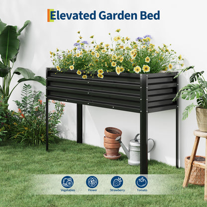 Garvee Galvanized Raised Garden Bed with Legs, 50×17×32 in Large Elevated Planter Box for Outdoor Plants, Sturdy Metal Raised Garden Beds for Vegetables, Flowers & Herbs, Backyard, Patio, Black