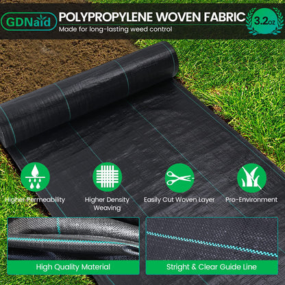 GDNaid 4ftx100ft Weed Barrier Landscape Fabric Heavy Duty, 3.2oz Weed Barrier Fabric, Easy Setup Woven Garden Weed Fabric Landscaping Fabric