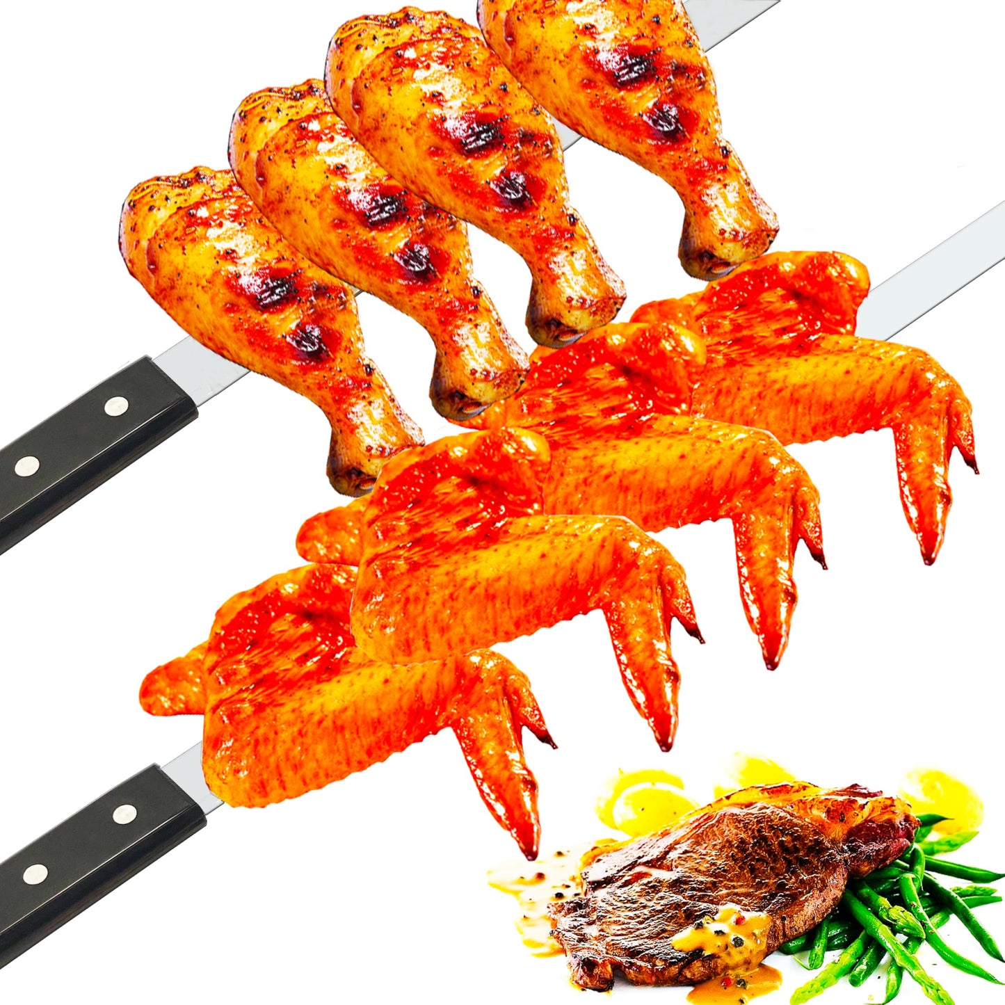 Voniel 23.6 Inch Long Kabob Skewers,0.91 Inch Wide Skewers for Kabobs,Metal Stainless Steel Kebob for Grilling,Extra Large Flat Kebab,BBQ Tool,Barbecue Sticks with Black Wood Handle,7 Pack with Bag.