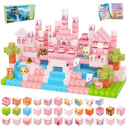 SSAWER Magnetic Blocks, 100PCS Magnetic Tiles Building Blocks, Magnet Cubes STEM Sensory Game Toys Christmas Birthday Gifts for Kids Girls Age 3+ (Princess Castle)