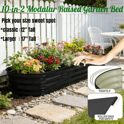 NestNature 2 Pack 17" Tall 10-in-2 Heavy-Duty Modular Galvanized Raised Garden Bed Kits - 8ftx2ft Metal Raised Beds for Planting Plants Vegetables Fruits Flowers Herbs - Outdoor Ground Planter Box