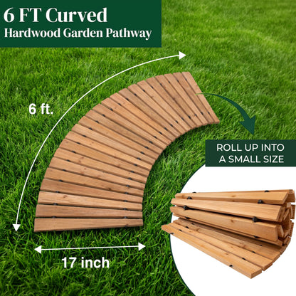 Plow & Hearth 6' Curved Outdoor Wooden Pathway | 17" Wide Rollout Outdoor Garden Walkway | Weather-Resistant Hardwood Cedar Board Walkway Landscape Edging | Decorative Lawn Patio Wedding Party