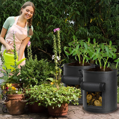 AGOPLEE 6-Pack 10 Gallon Potato Grow Bags Heavy Duty Thickened Nonwoven Fabric Pots with Handles,Black