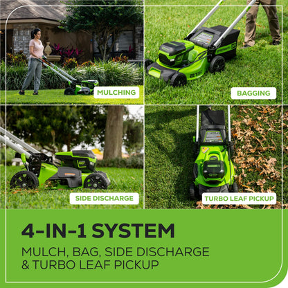 Greenworks 60V 21" Brushless (Push) Cordless Lawn Mower, 5.0Ah Battery (1/2 Acre, Rapid Charger, 4-in-1, LED Lights, IPX4)