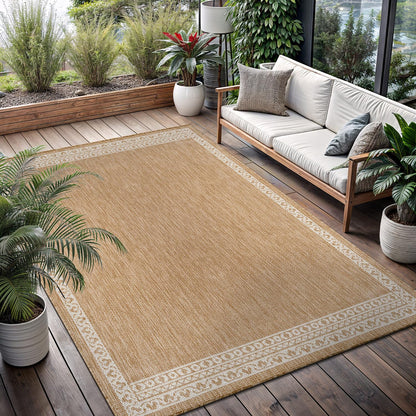 Washable Outdoor Rug 8x10 Modern Area Rugs Outdoor Carpets Bordered Pattern Non Shedding Waterproof Easy Clean Patio Deck Porch Living Room Bedroom Garden RV (8 X 10 Natural)