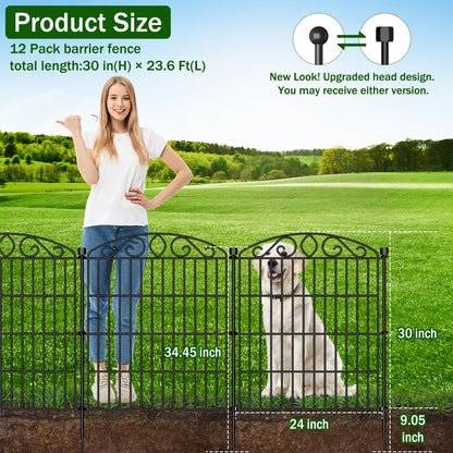 Garden Fence 12 Panel - 30in H x 23.6ft L, No Dig Rustproof Metal Tall Animal Barrier for Dogs Rabbits, Decorative Outdoor Border for Yard, Patio, and Flower Beds