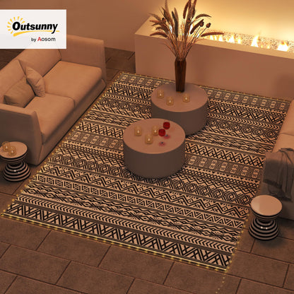 Outsunny Reversible Outdoor Rug Carpet with USB Lights, 12' x 9', Plastic Straw Rug, Patio Mat, Portable RV Camping Mat with Carry Bag