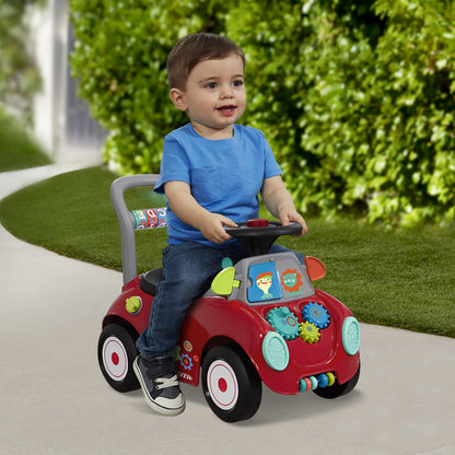 Radio Flyer Busy Buggy, for Toddlers 1-3, 3-in-1 Push Walker Ride On Car with 17 Sensory Activities, Anti-Tip Feature, Under-Seat Storage, Horn and Gears, 42 lb Capacity, Toddler Ride On Toys