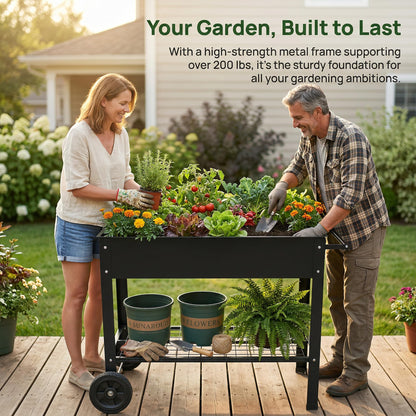 CNEIESD 32" Tall Raised Garden Bed Outdoor with Wheels, 16.7" W Planter Box, 400LBS Capacity,Elevated Planter Box on Wheels for Indoor/Outdoor Vegetables, Herbs & Flowers