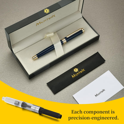 MCNTEIK 317 Fountain Pen,Stunning Luxury Piano Lacquer,18K Gilded Nib(Fine),Gorgeous 24K Gold Finish, Ink Converter,Best Gift for Men&Women-Elegant,Executive,Nice Pens for Writing, BU-F